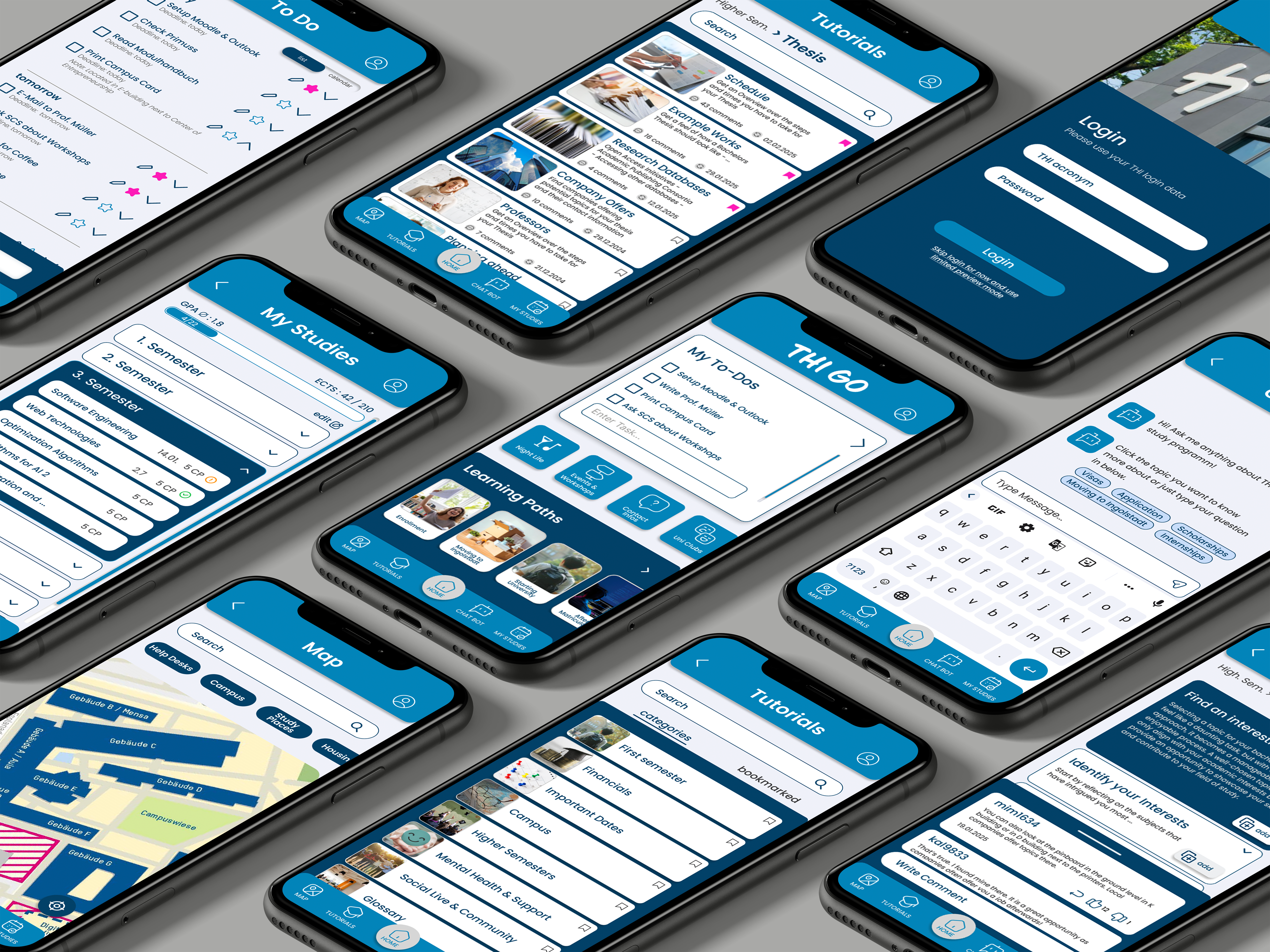 Project Overview: Different screens of the THI Go App